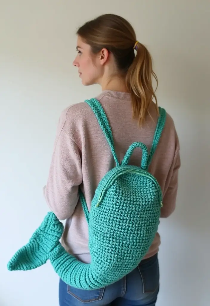 28 Patrón de Mochila de Crochet Paso a Paso con Estilo Único - 16. Mochila de Sirena de Dos Tonos