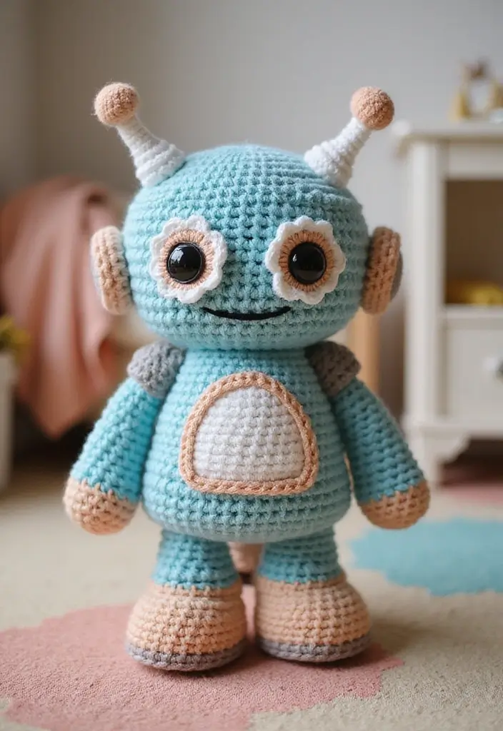 28 Patrón de Mochila de Crochet Paso a Paso con Estilo Único - 17. Mochila de Robot Amigable