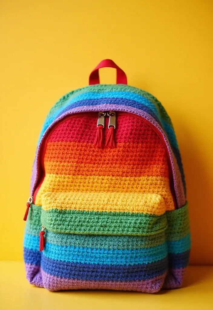 28 Patrón de Mochila de Crochet Paso a Paso con Estilo Único - 18. Mochila de Arcoíris