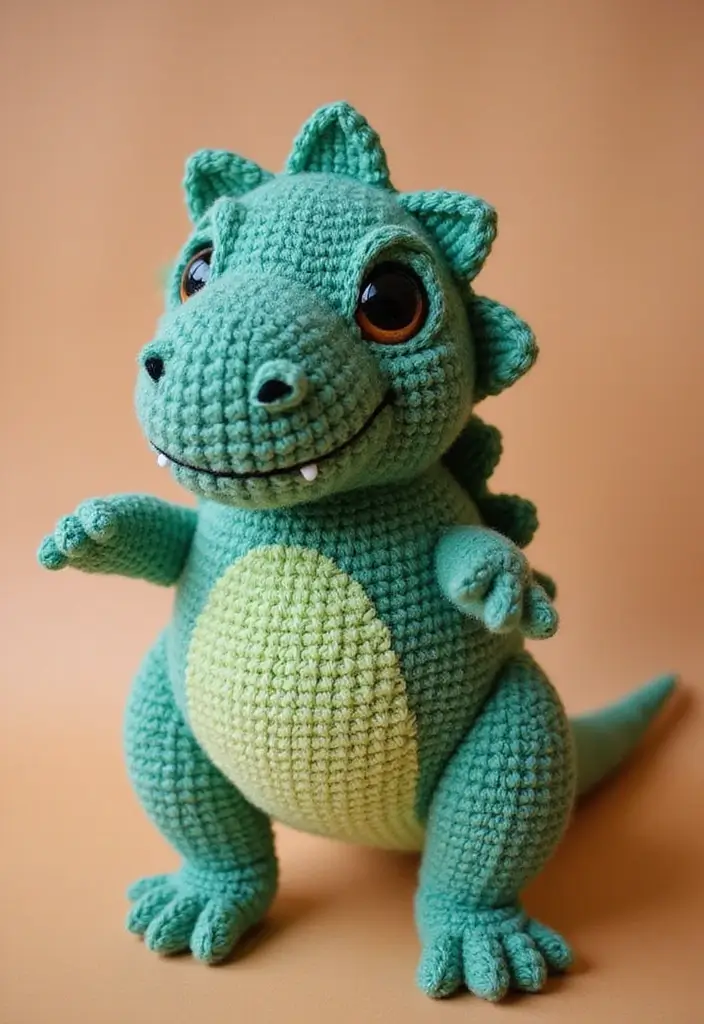 28 Patrón de Mochila de Crochet Paso a Paso con Estilo Único - 24. Mochila de Dinosaurio de Dos Tonos