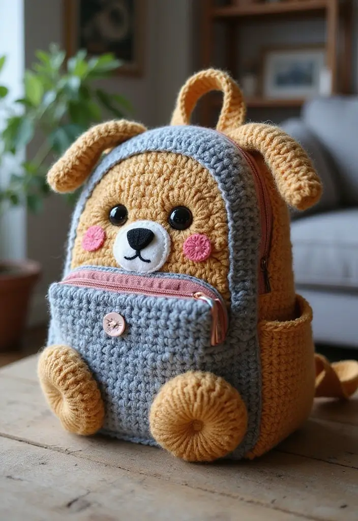 28 Patrón de Mochila de Crochet Paso a Paso con Estilo Único - 25. Mochila de Mascota