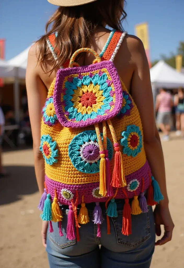 28 Patrón de Mochila de Crochet Paso a Paso con Estilo Único - 28. Mochila de Festival
