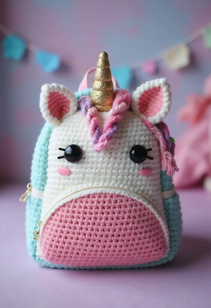 28 Patrón de Mochila de Crochet Paso a Paso con Estilo Único - 3. Mochila de Unicornio