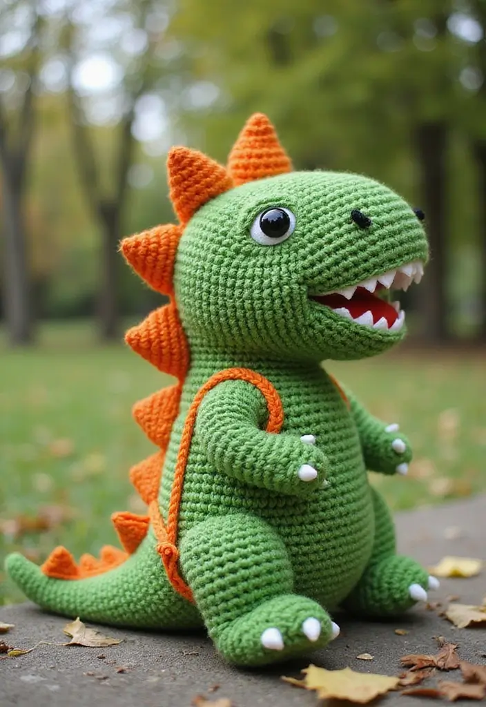 28 Patrón de Mochila de Crochet Paso a Paso con Estilo Único - 4. Mochila de Dinosaurio