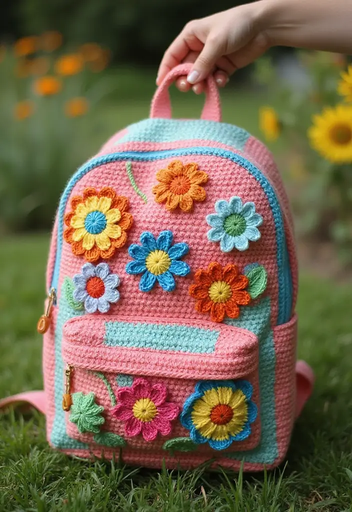 28 Patrón de Mochila de Crochet Paso a Paso con Estilo Único - 9. Mochila de Flor
