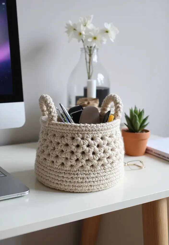 28 Tutoriel de Panier en Crochet Simple et Élégant à Faire Soi-Même - 11. Panier en Crochet à Ordinateur