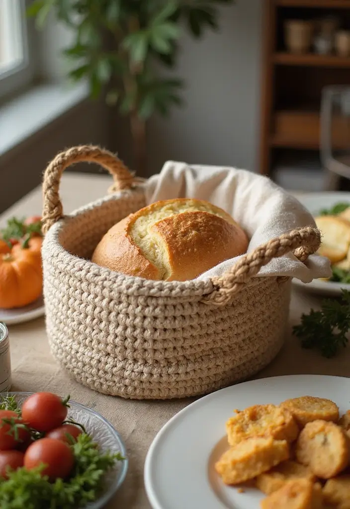 28 Tutoriel de Panier en Crochet Simple et Élégant à Faire Soi-Même - 14. Panier en Crochet pour Dîner