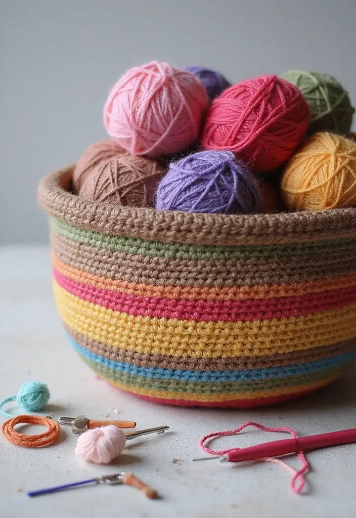 28 Tutoriel de Panier en Crochet Simple et Élégant à Faire Soi-Même - 3. Panier en Crochet à Rayures