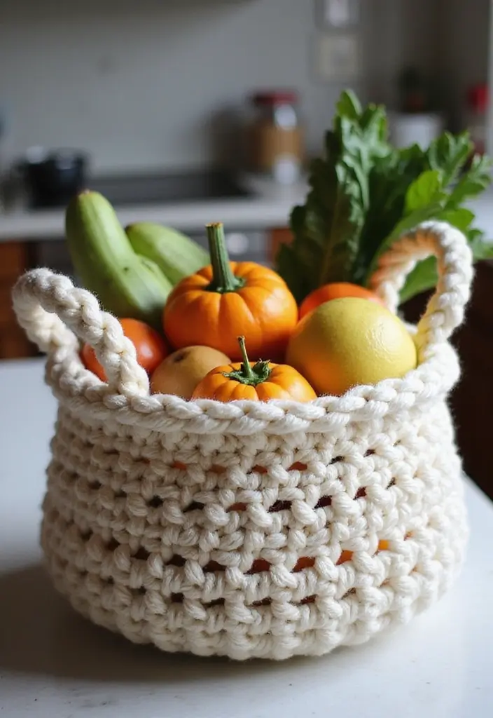 28 Tutoriel de Panier en Crochet Simple et Élégant à Faire Soi-Même - 4. Panier en Crochet Avec Anses