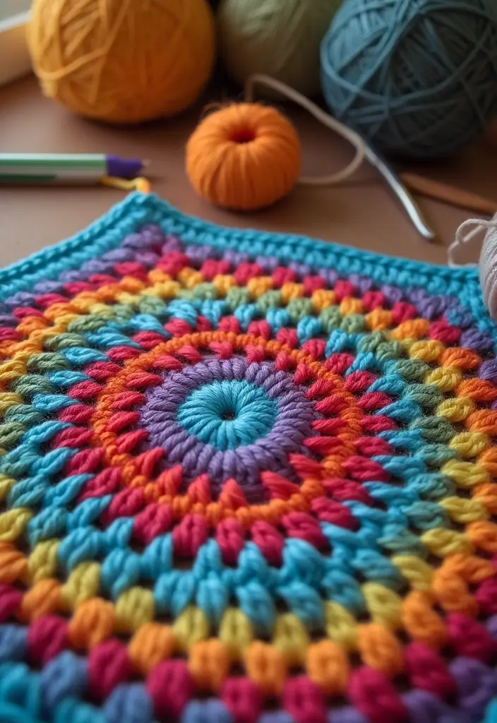 29 Colorful Granny Square Crochet Pattern Diagrams for Your Home Decor - 1. Classic Rainbow Granny Square