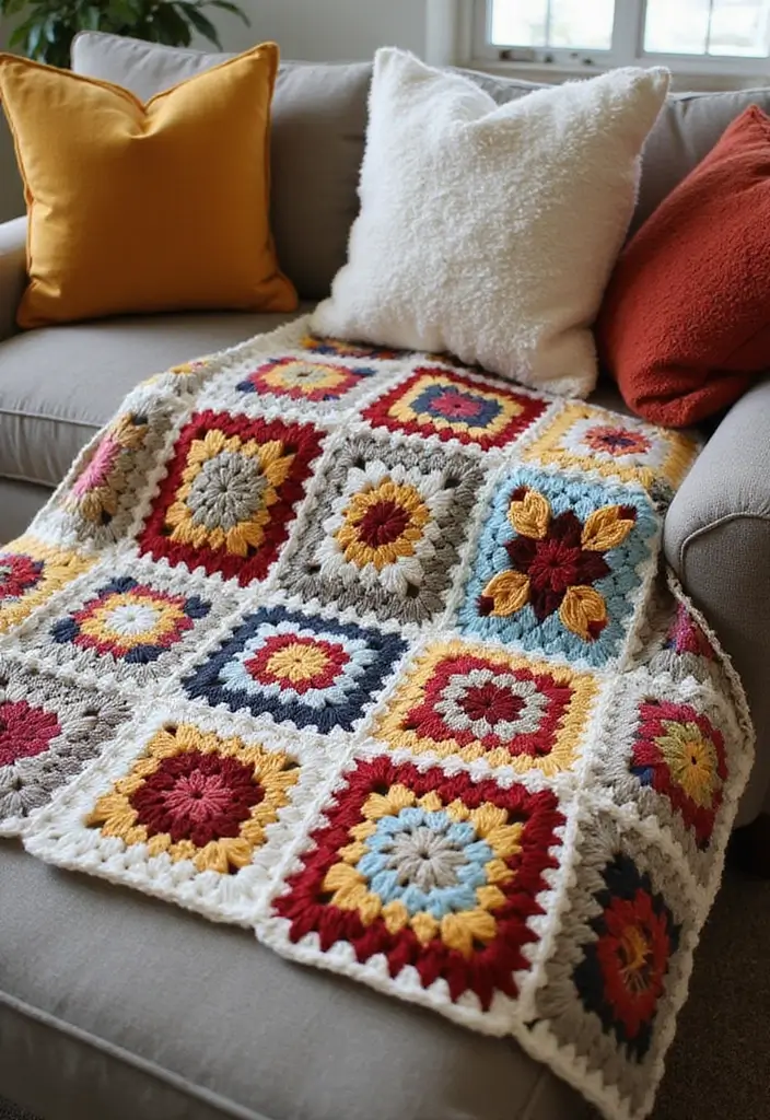 29 Colorful Granny Square Crochet Pattern Diagrams for Your Home Decor - 12. Granny Square Blanket