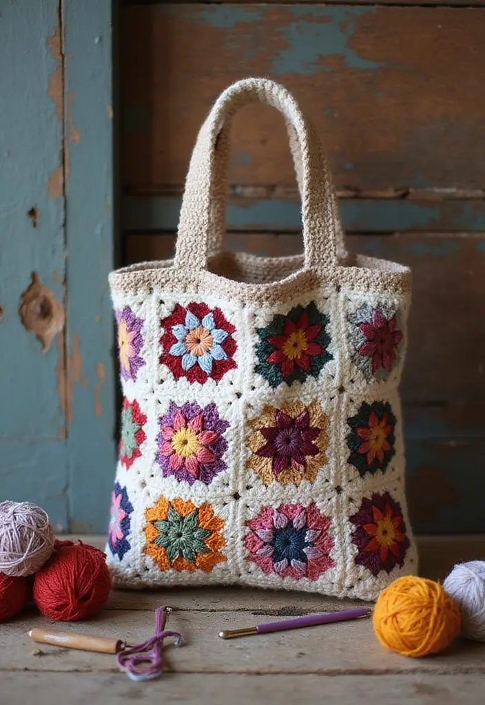 29 Colorful Granny Square Crochet Pattern Diagrams for Your Home Decor - 13. Granny Square Bag