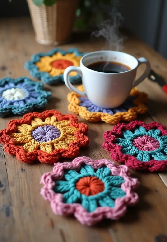 29 Colorful Granny Square Crochet Pattern Diagrams for Your Home Decor - 15. Granny Square Coasters