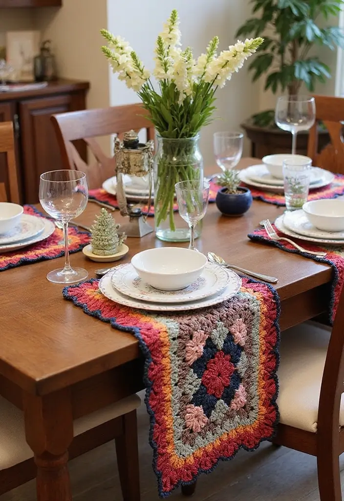 29 Colorful Granny Square Crochet Pattern Diagrams for Your Home Decor - 16. Granny Square Table Runner