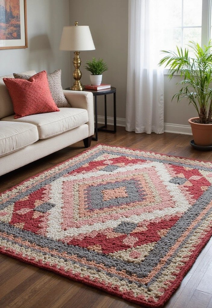 29 Colorful Granny Square Crochet Pattern Diagrams for Your Home Decor - 18. Granny Square Rug