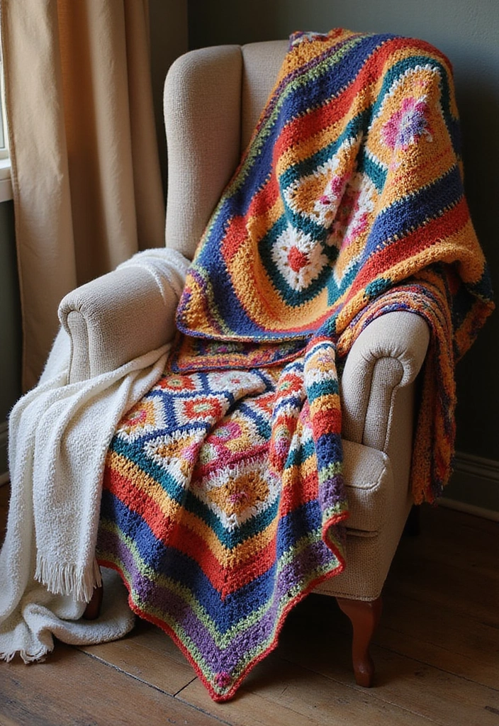 29 Colorful Granny Square Crochet Pattern Diagrams for Your Home Decor - 19. Granny Square Shawl