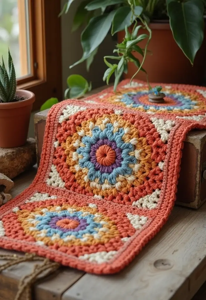 29 Colorful Granny Square Crochet Pattern Diagrams for Your Home Decor - 2. Boho Chic Granny Square
