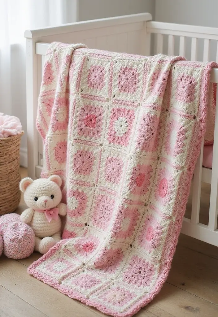29 Colorful Granny Square Crochet Pattern Diagrams for Your Home Decor - 23. Granny Square Baby Blanket