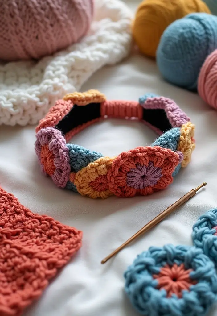 29 Colorful Granny Square Crochet Pattern Diagrams for Your Home Decor - 25. Granny Square Headband