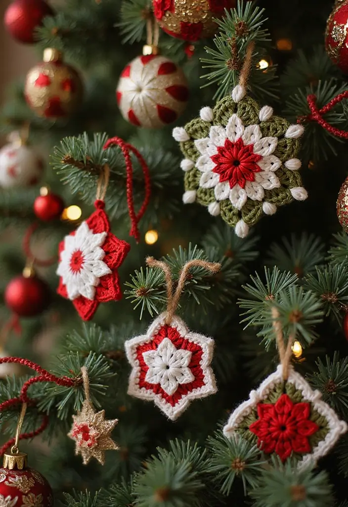 29 Colorful Granny Square Crochet Pattern Diagrams for Your Home Decor - 26. Granny Square Christmas Ornaments
