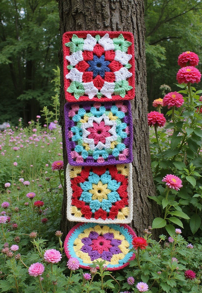 29 Colorful Granny Square Crochet Pattern Diagrams for Your Home Decor - 27. Granny Square Garden Decor
