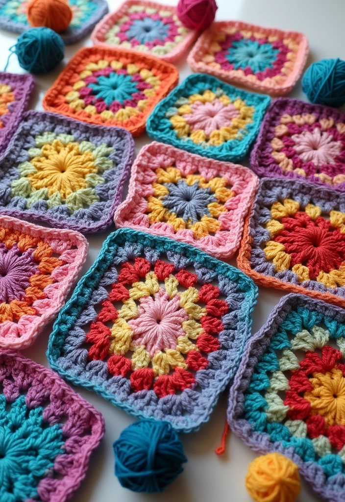 29 Colorful Granny Square Crochet Pattern Diagrams for Your Home Decor - 6. Striped Granny Square