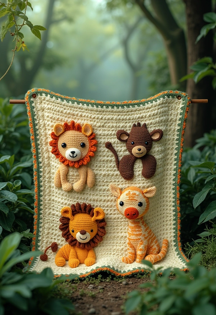 29 Crochet Baby Blanket Free Pattern Ideas for Every Season - 22. Jungle Safari Blanket