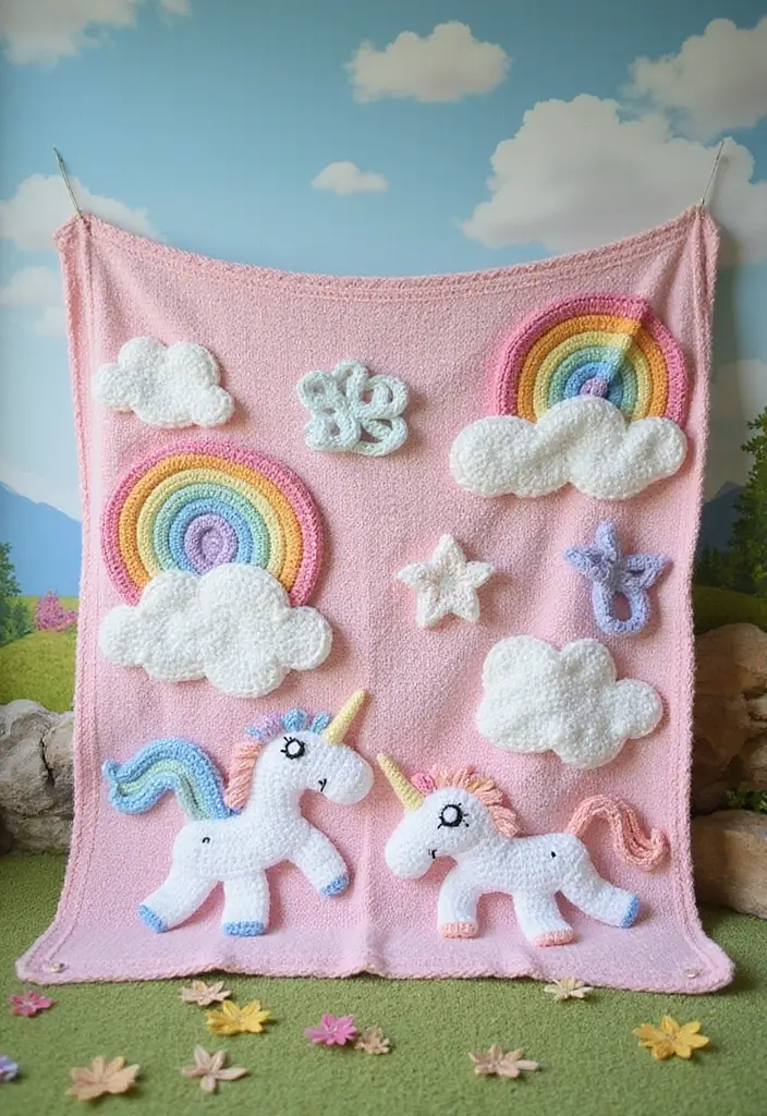 29 Crochet Baby Blanket Free Pattern Ideas for Every Season - 24. Whimsical Unicorn Blanket