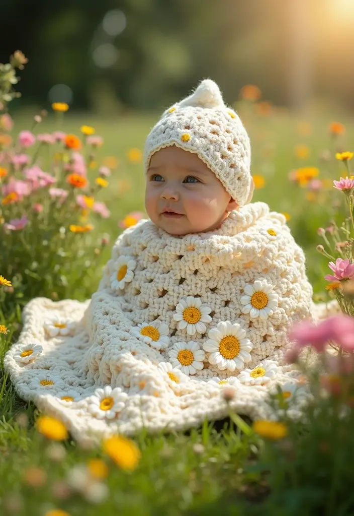 29 Crochet Baby Blanket Free Pattern Ideas for Every Season - 28. Dainty Daisies Blanket