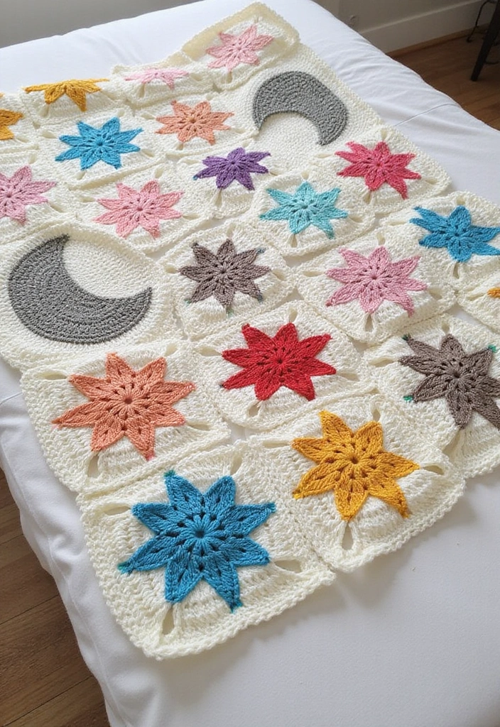 29 Crochet Baby Blanket Free Pattern Ideas for Every Season - 9. Charming Starburst Blanket