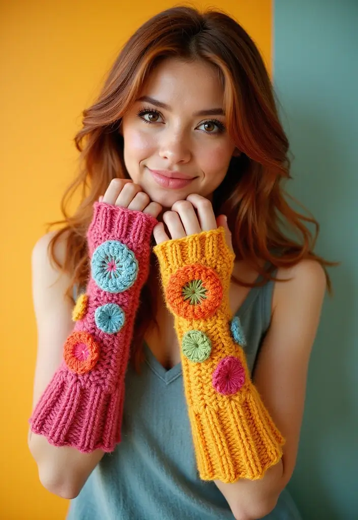 29 Crochet Fingerless Gloves Free Patterns: Cozy and Stylish - 13. Retro Pop Art Gloves