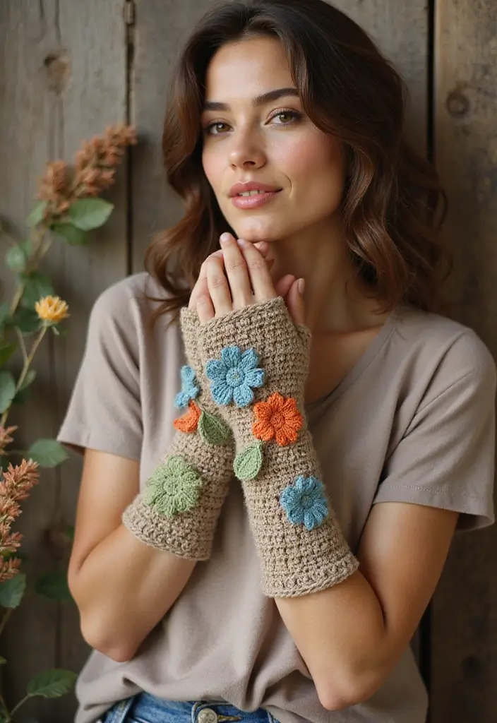 29 Crochet Fingerless Gloves Free Patterns: Cozy and Stylish - 23. Nature-Inspired Designs