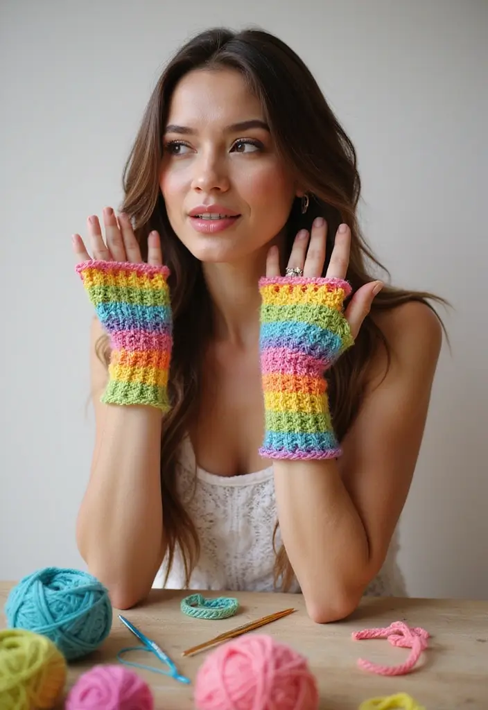 29 Crochet Fingerless Gloves Free Patterns: Cozy and Stylish - 9. Simple Stripe Patterns