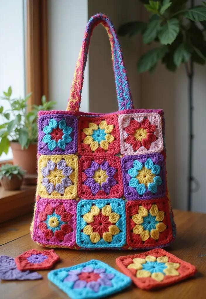 29 Crochet Tote Bags Free Patterns Perfect for Everyday Use - 1. Classic Granny Square Tote
