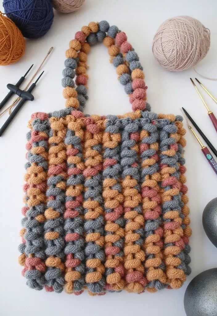 29 Crochet Tote Bags Free Patterns Perfect for Everyday Use - 10. Textured Bobble Tote