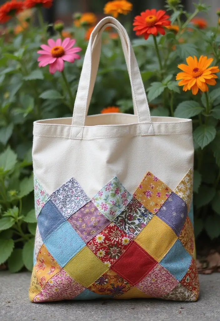 29 Crochet Tote Bags Free Patterns Perfect for Everyday Use - 28. Tote with a Patchwork Bottom