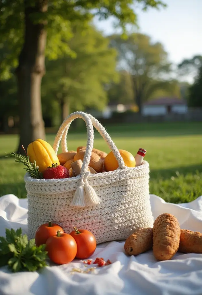 30 Bolsos Crochet Patrones Paso a Paso que Puedes Tejer Fácilmente - 14. Bolso de Picnic con Bolsillos