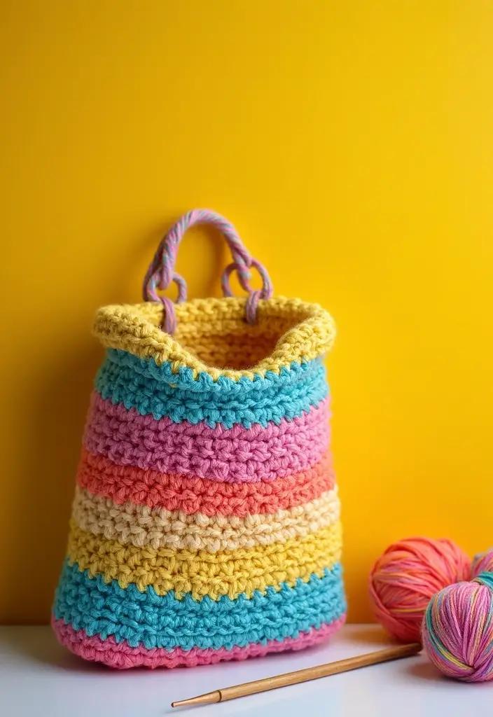 30 Bolsos Crochet Patrones Paso a Paso que Puedes Tejer Fácilmente - 17. Bolso de Crochet a Rayas