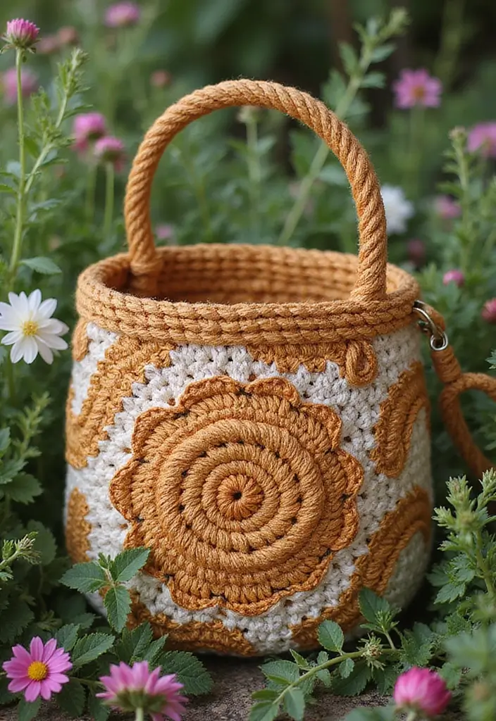 30 Bolsos Crochet Patrones Paso a Paso que Puedes Tejer Fácilmente - 18. Bolso de Crochet en Forma de Cesta