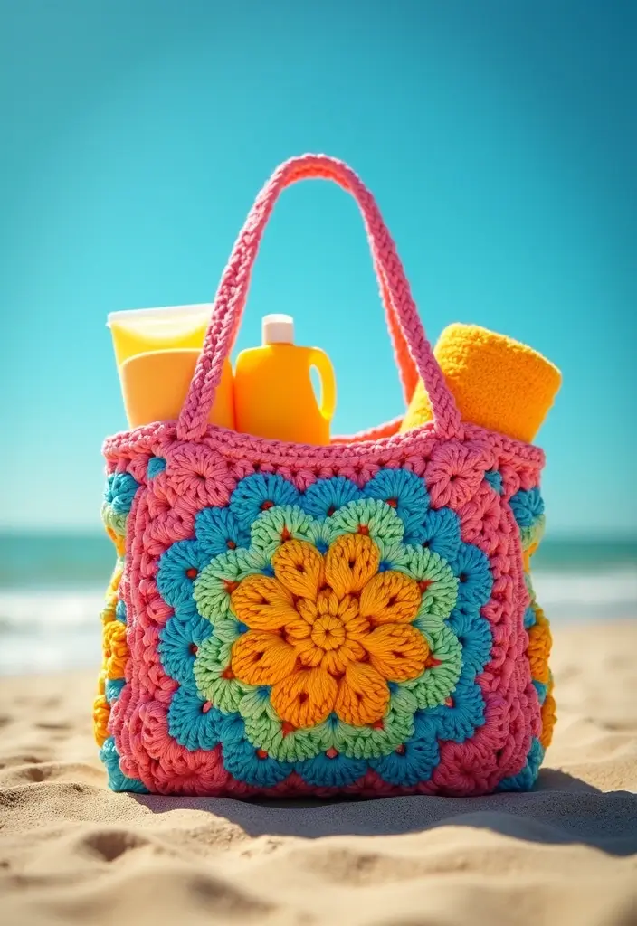 30 Bolsos Crochet Patrones Paso a Paso que Puedes Tejer Fácilmente - 4. Bolso de Playa Colorido