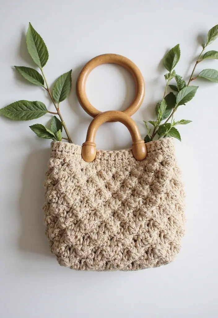 30 Bolsos Crochet Patrones Paso a Paso que Puedes Tejer Fácilmente - 9. Bolso de Crochet con Asas de Madera