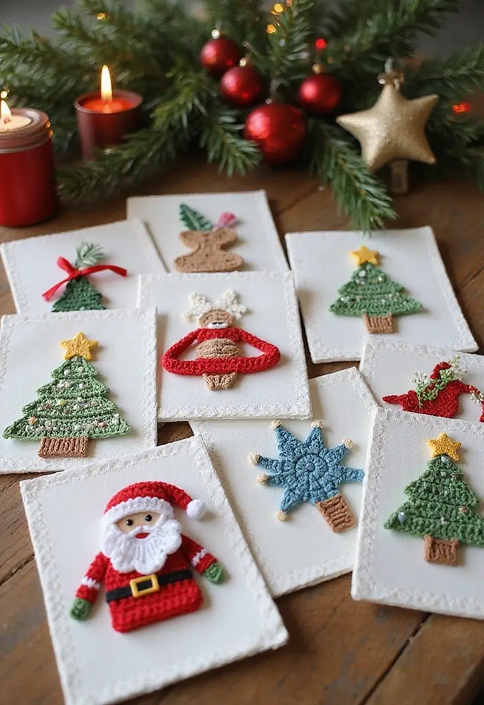 30 Patrones de Crochet de Navidad: Decoraciones y Regalos Festivos - 10. Tarjetas de Navidad de Crochet