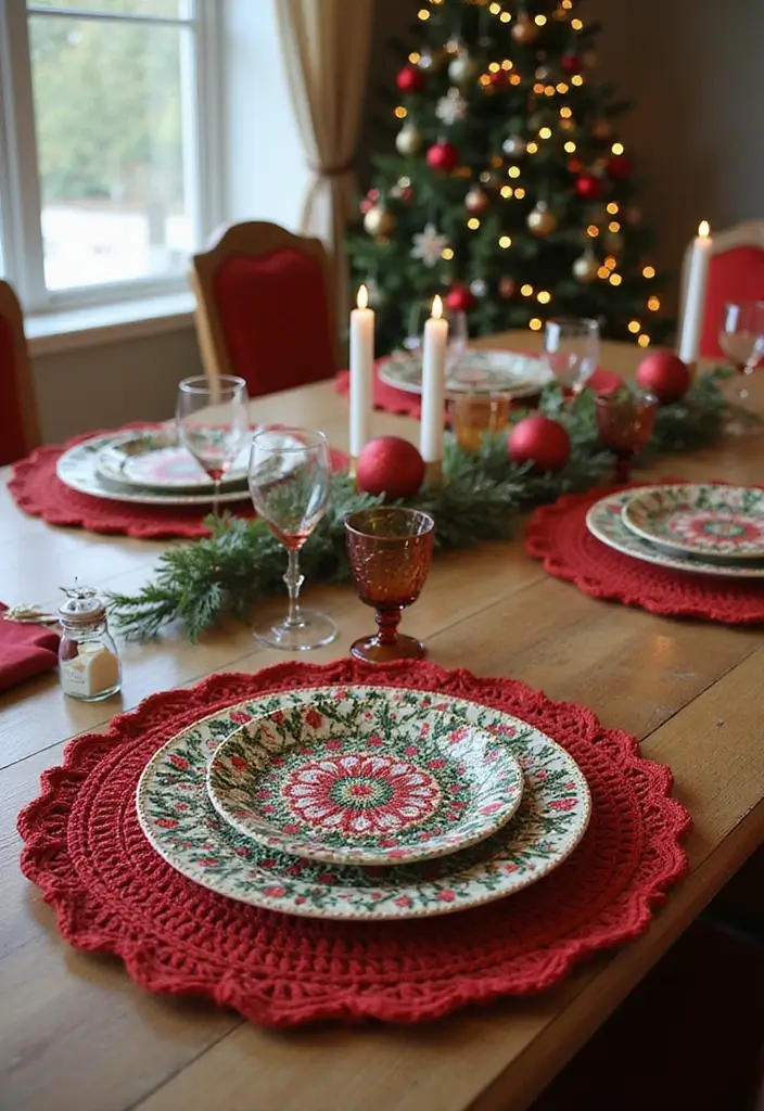 30 Patrones de Crochet de Navidad: Decoraciones y Regalos Festivos - 12. Manteles Individuales de Navidad