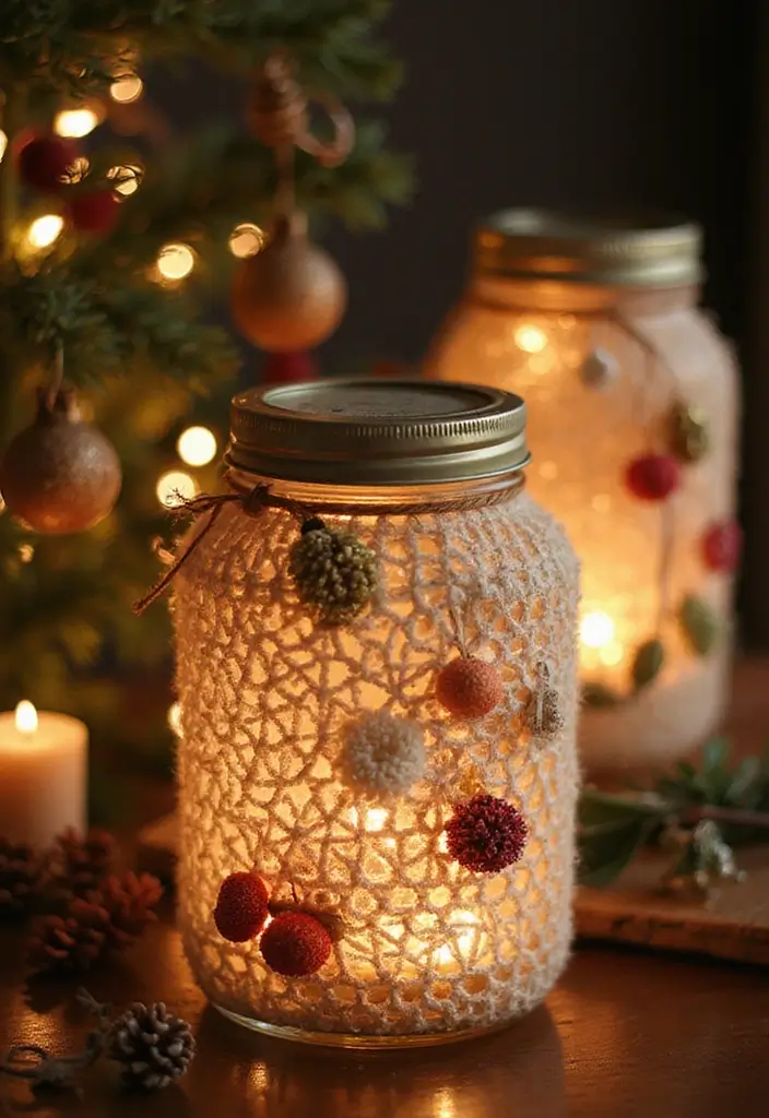 30 Patrones de Crochet de Navidad: Decoraciones y Regalos Festivos - 15. Tarros Decorativos de Crochet