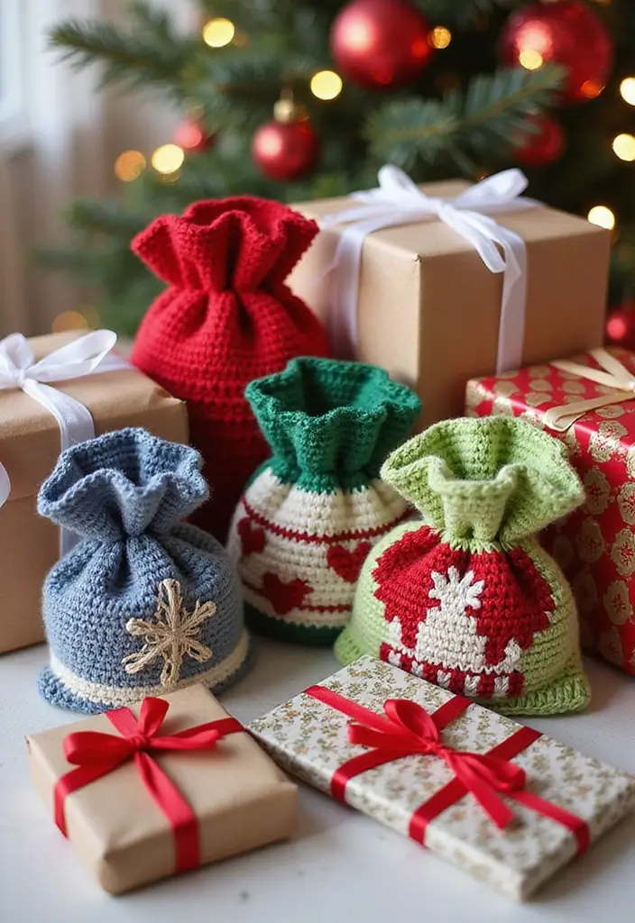 30 Patrones de Crochet de Navidad: Decoraciones y Regalos Festivos - 24. Pequeñas Bolsas de Regalo de Crochet