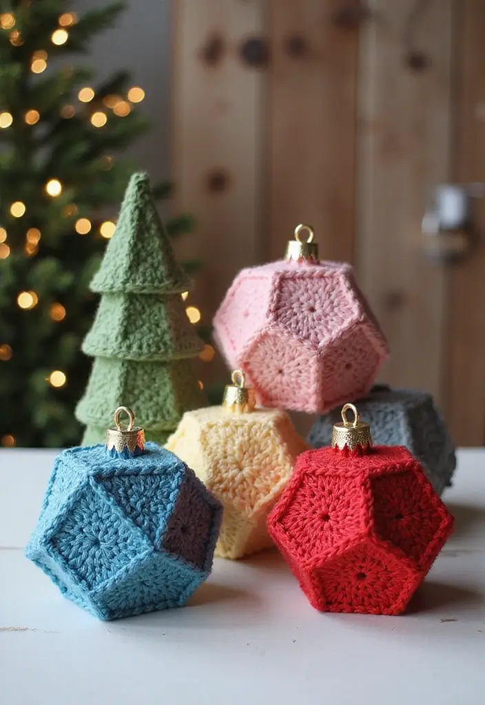 30 Patrones de Crochet de Navidad: Decoraciones y Regalos Festivos - 27. Adornos de Estructura Geométrica