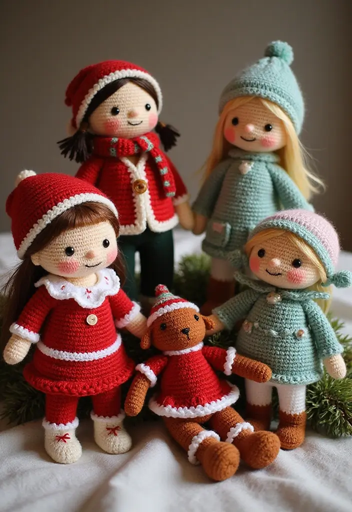 30 Patrones de Crochet de Navidad: Decoraciones y Regalos Festivos - 28. Ropa de Navidad para Muñecas