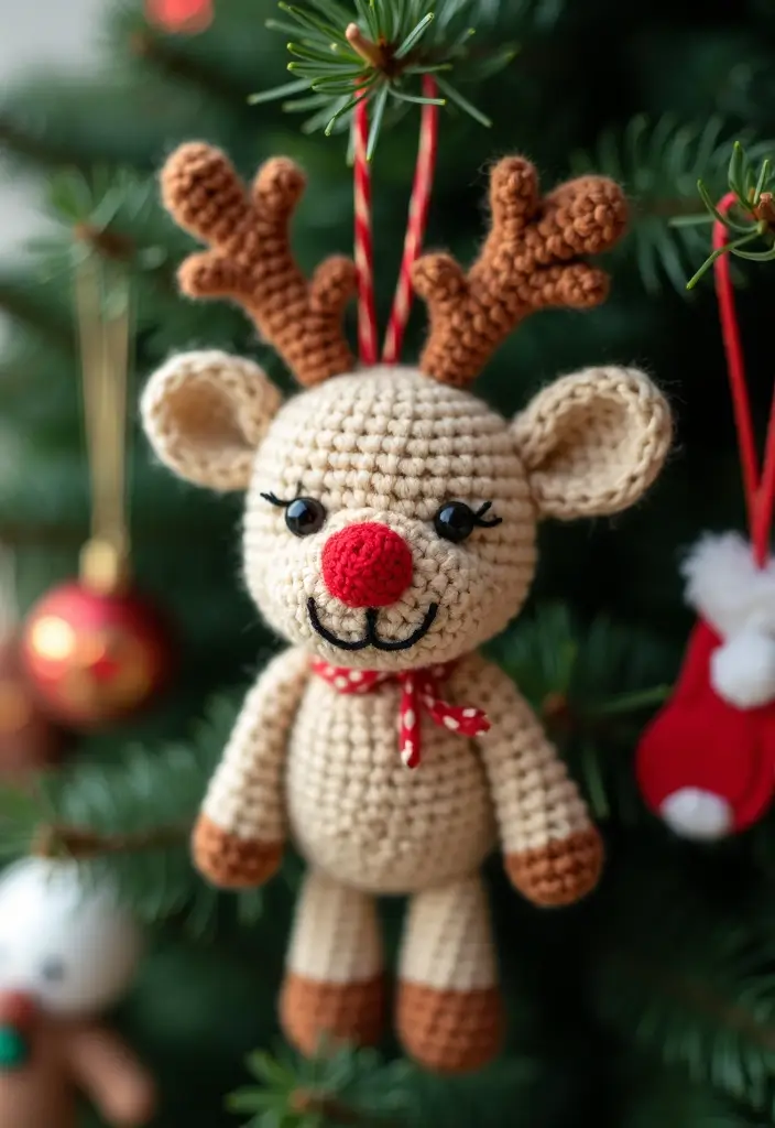 30 Patrones de Crochet de Navidad: Decoraciones y Regalos Festivos - 5. Adorno de Reno de Crochet