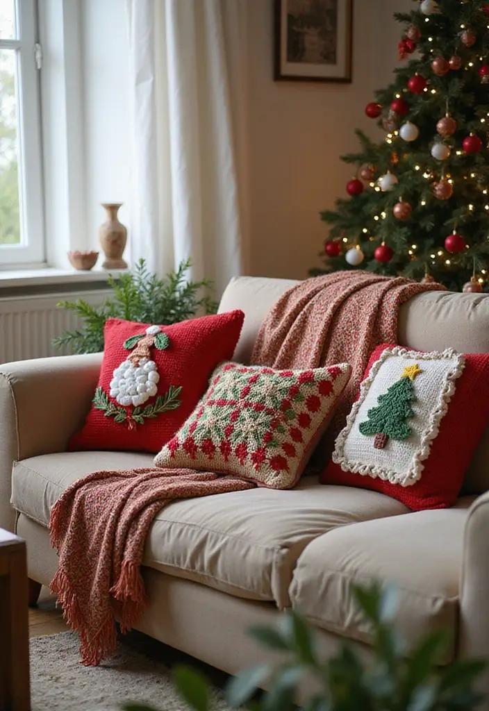 30 Patrones de Crochet de Navidad: Decoraciones y Regalos Festivos - 6. Cojines de Navidad de Crochet
