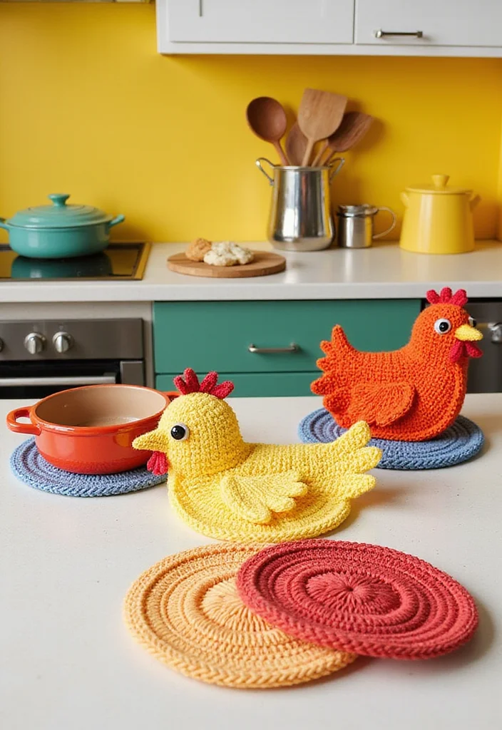 Complete Guide to Crochet Chicken Patterns: 23 Fun Visual Inspirations - 10. Crochet Chicken Hot Pad